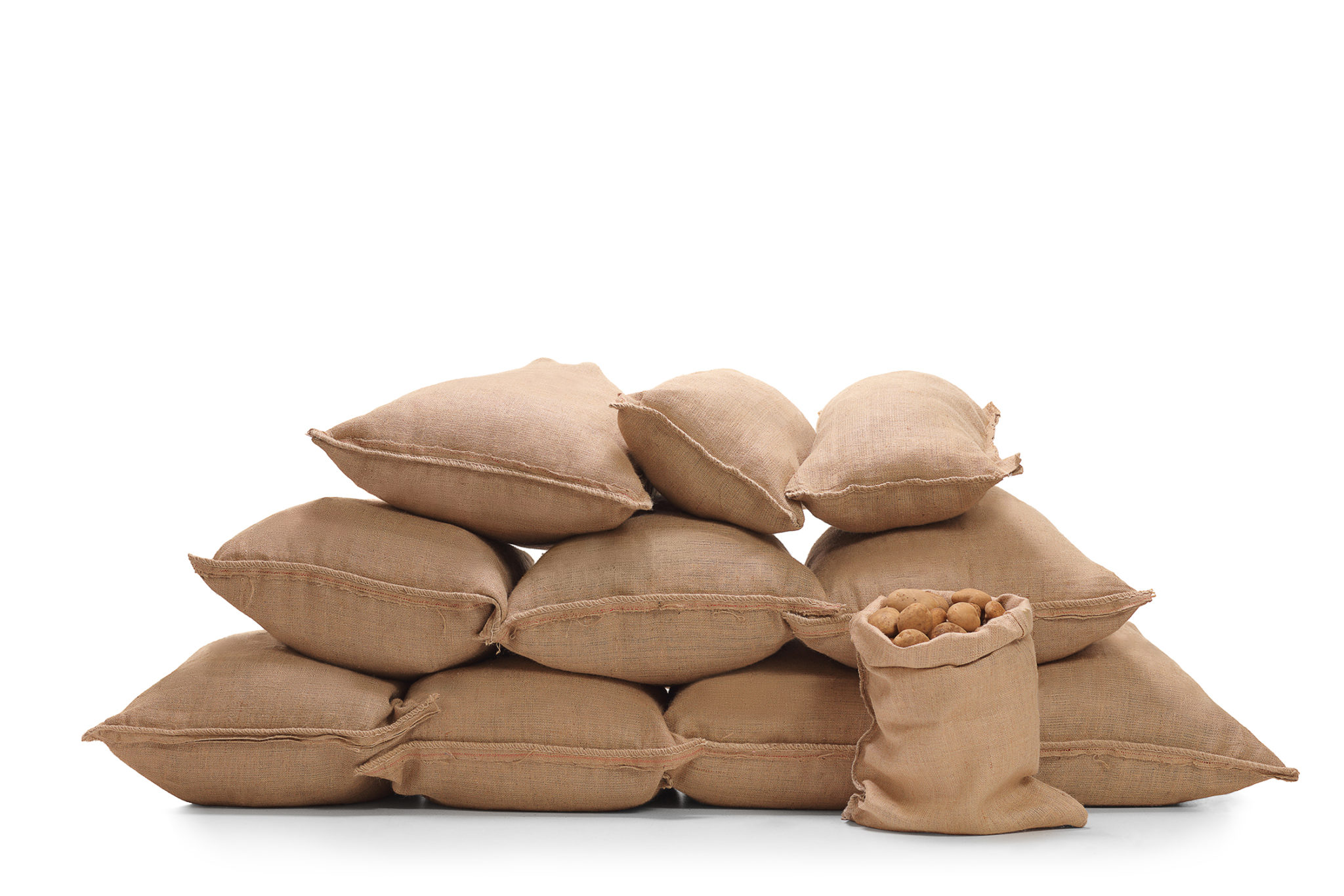 Burlap sacks and bags in brown